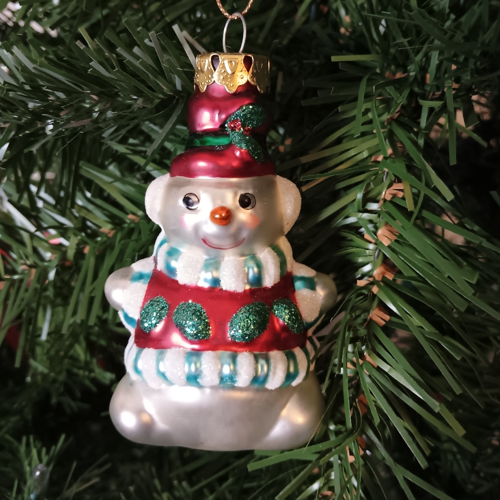 Vintage Mercury Glass Snowman Christmas Ornament.